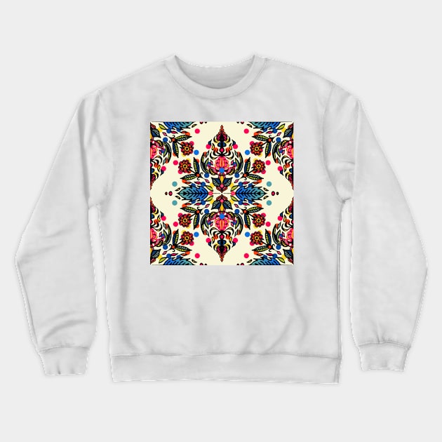 Bright Folk Art Pattern - hot pink, orange, blue & green Crewneck Sweatshirt by micklyn